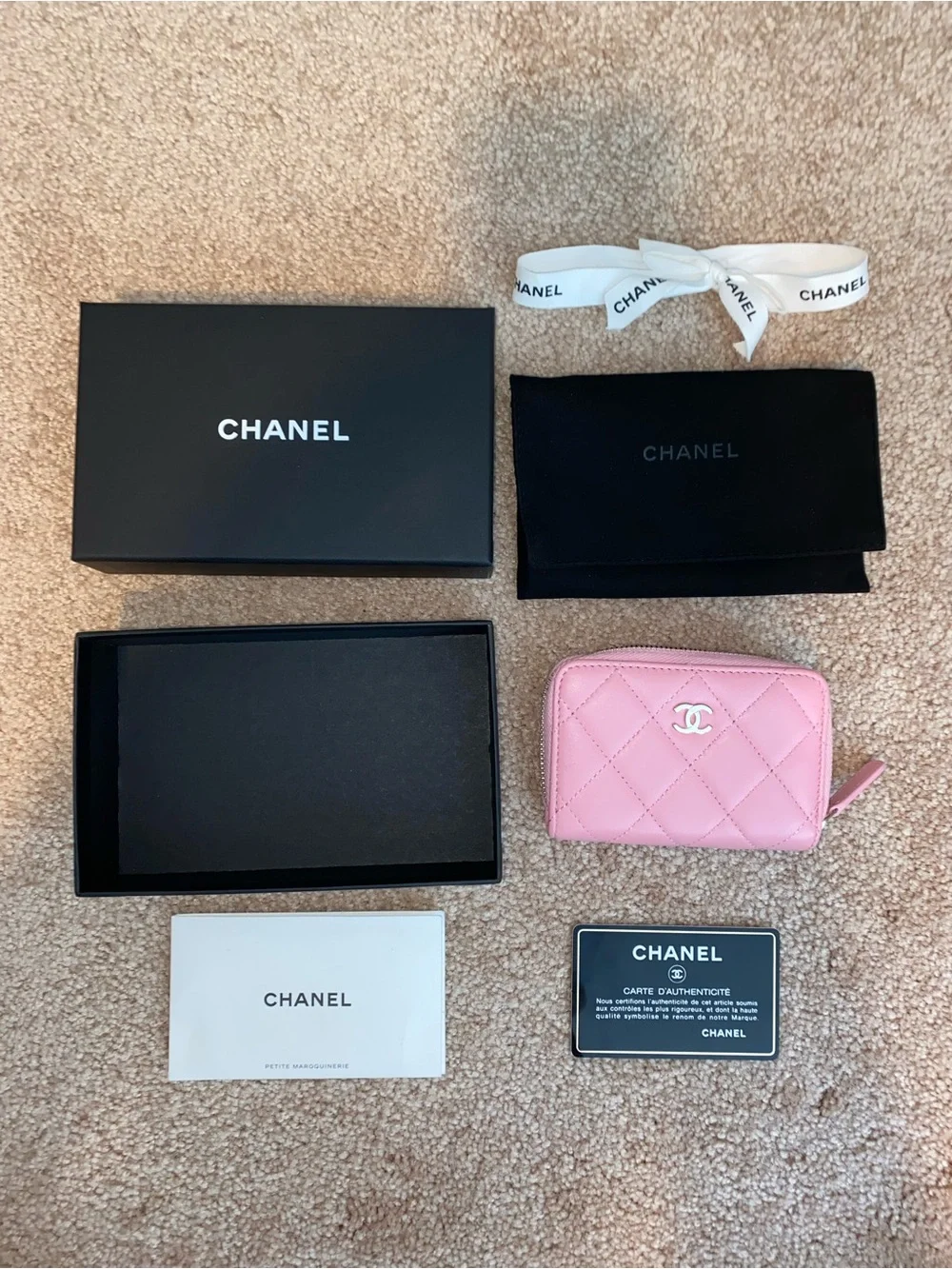 CHANEL | Lambskin Quilted Zip Around Coin Purse Light Pink